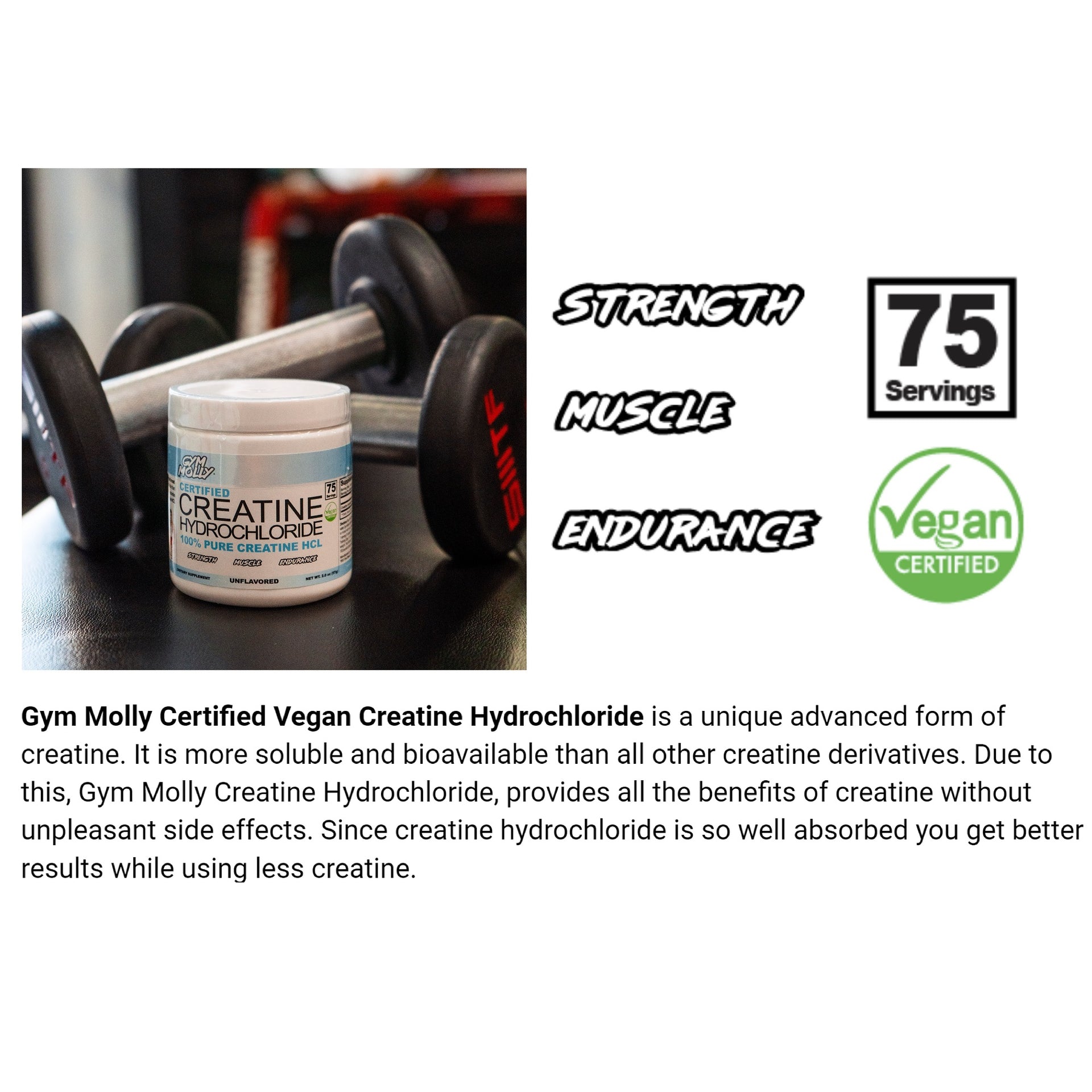 Gym Molly Creatine Hydrochloride is Certified Vegan