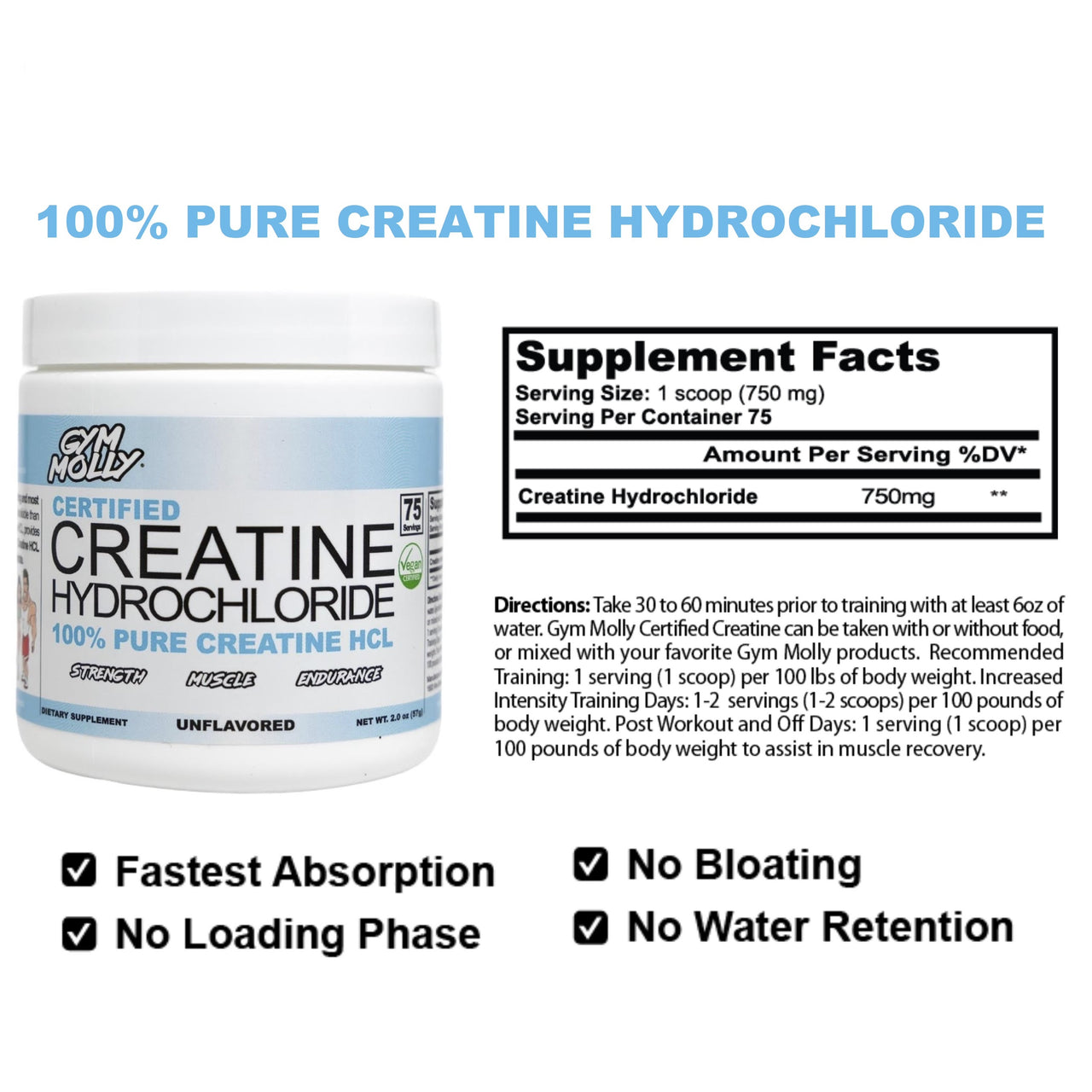 Gym Molly Creatine Hydrochloride Powder (Vegan)